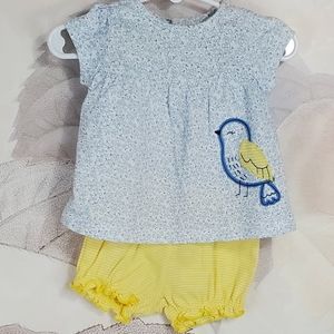 Carter's baby blue and yellow matching set 6m girl embroidered bird